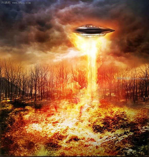 Photoshop合成飞碟袭击地球海报