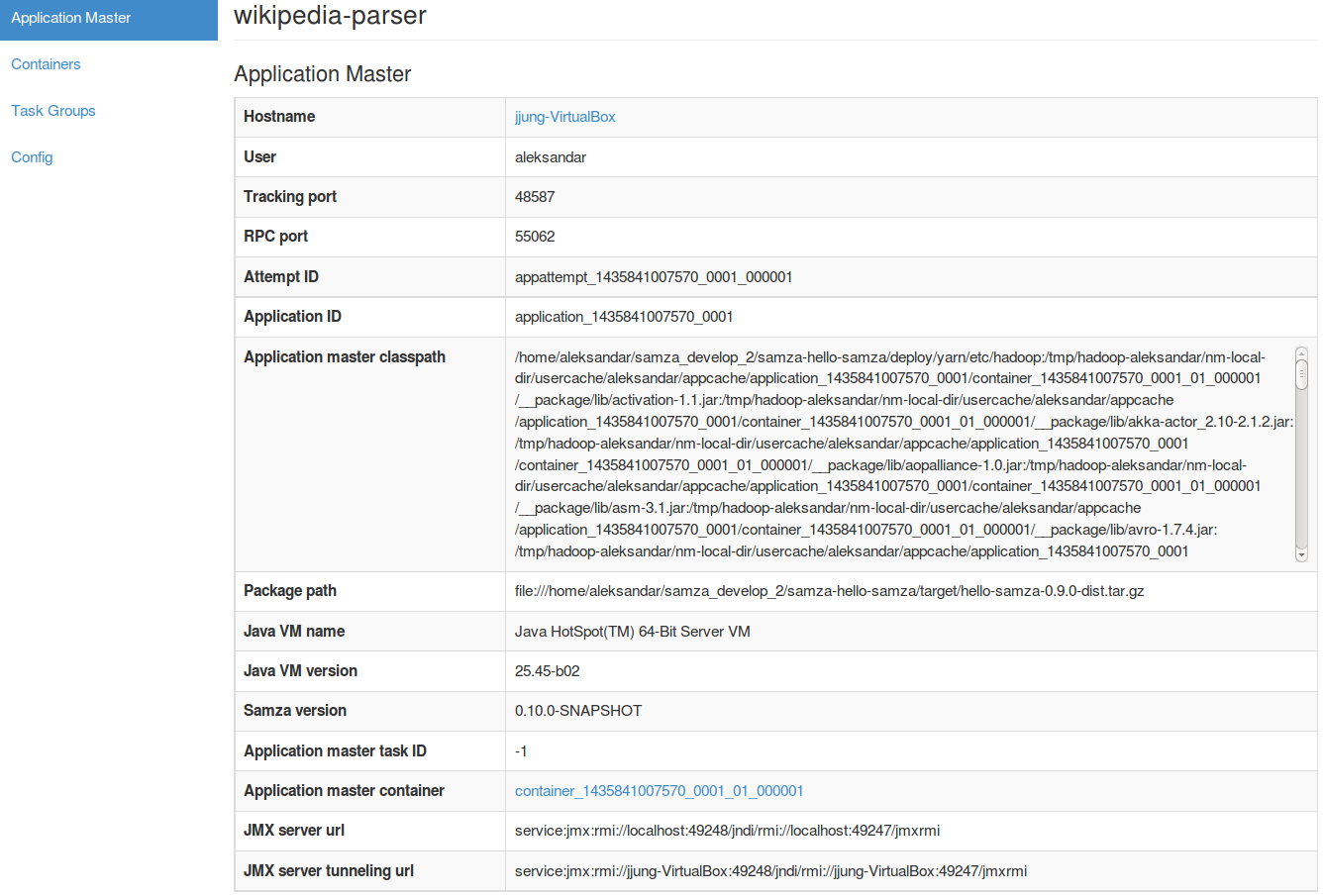 ApplicationMaster仪表板的屏幕截图