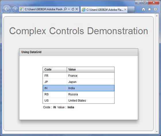Flex DataGrid Control