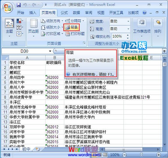 Excel2007表格中如何更换设置背景图片