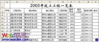 Excel二维数据表格