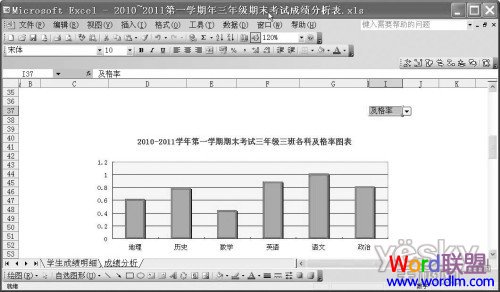 利用Excel2003公式对考生的成绩分数进行分析统计