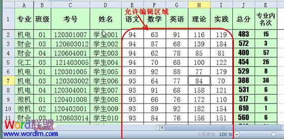允许编辑区域