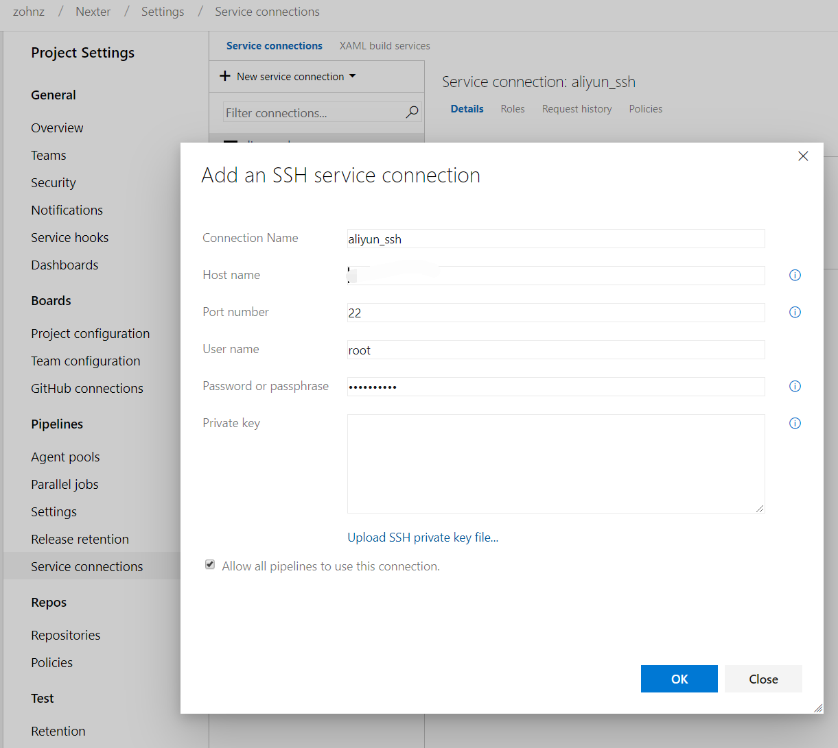 add service connection