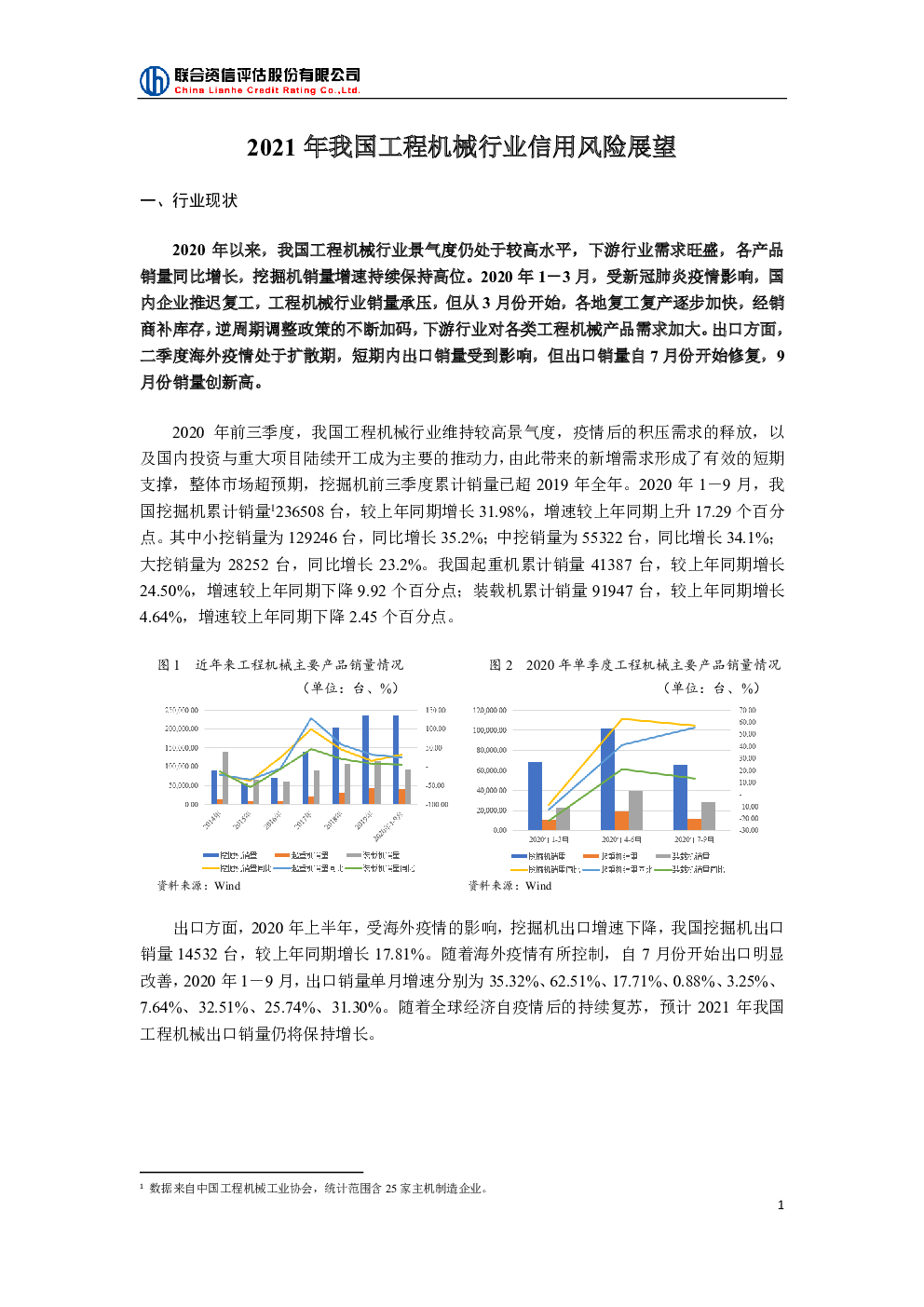 联合资信：2021年我国工程机械行业信用风险展望