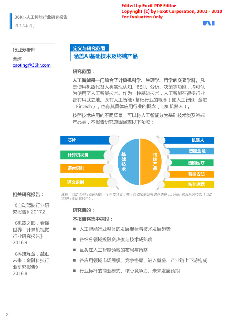 36氪研究院：人工智能行业研究报告