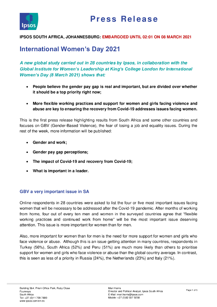 益普索&伦敦国王学院：疫情下的男女平权现状分析（2021）（英文版）