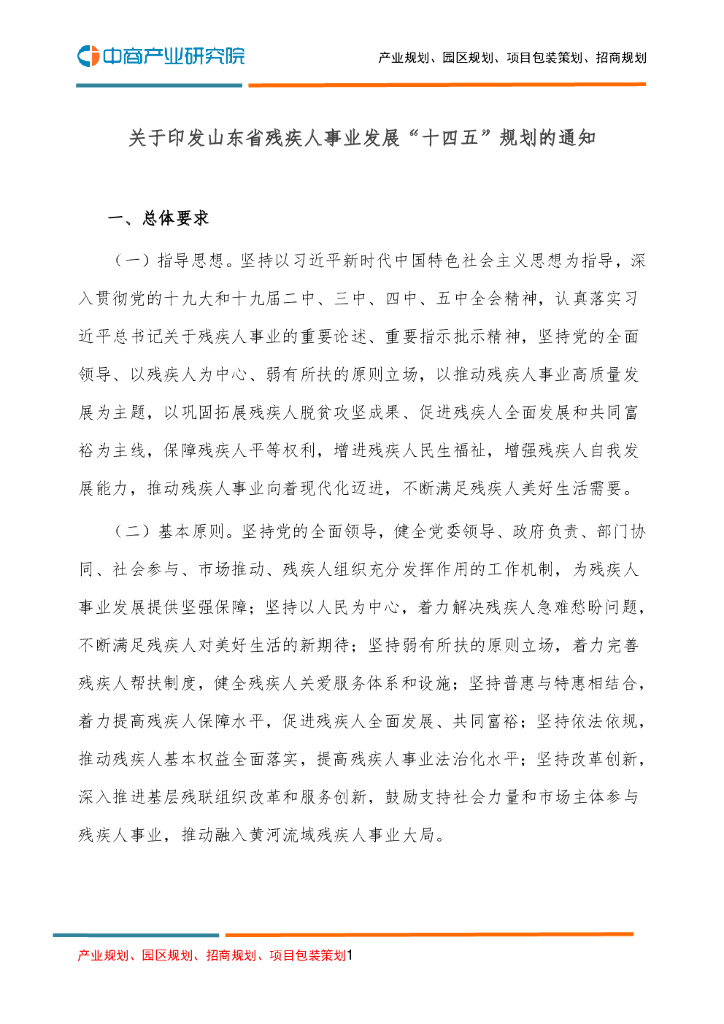 关于印发山东省残疾人事业发展 “十四五”规划的通知