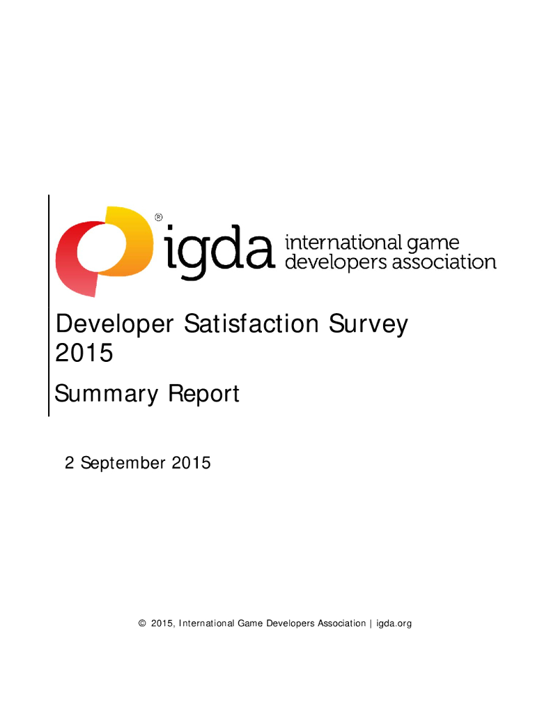 IGDA：2015年全球开发者满意度调查——汇总报告（英文版）
