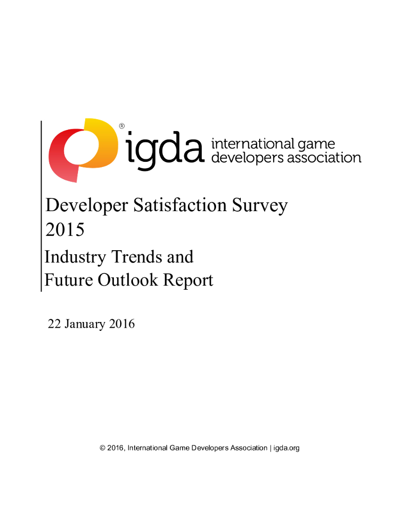 IGDA：2015年全球开发者满意度调查——行业趋势和未来预测报告（英文版）