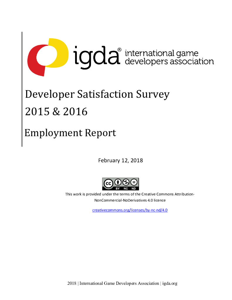 IGDA：2015&2016年全球开发者满意度调查——就业报告（英文版）