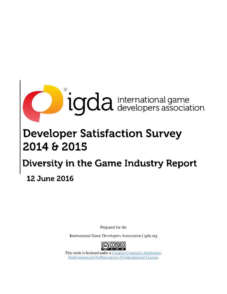 IGDA：2014&2015年全球开发者满意度调查——游戏行业多样化报告（英文版）