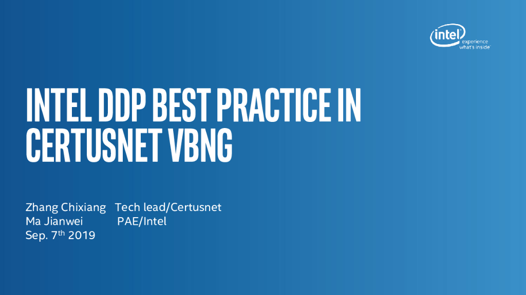 Intel DDP Best Practice In Certusnet vBNG