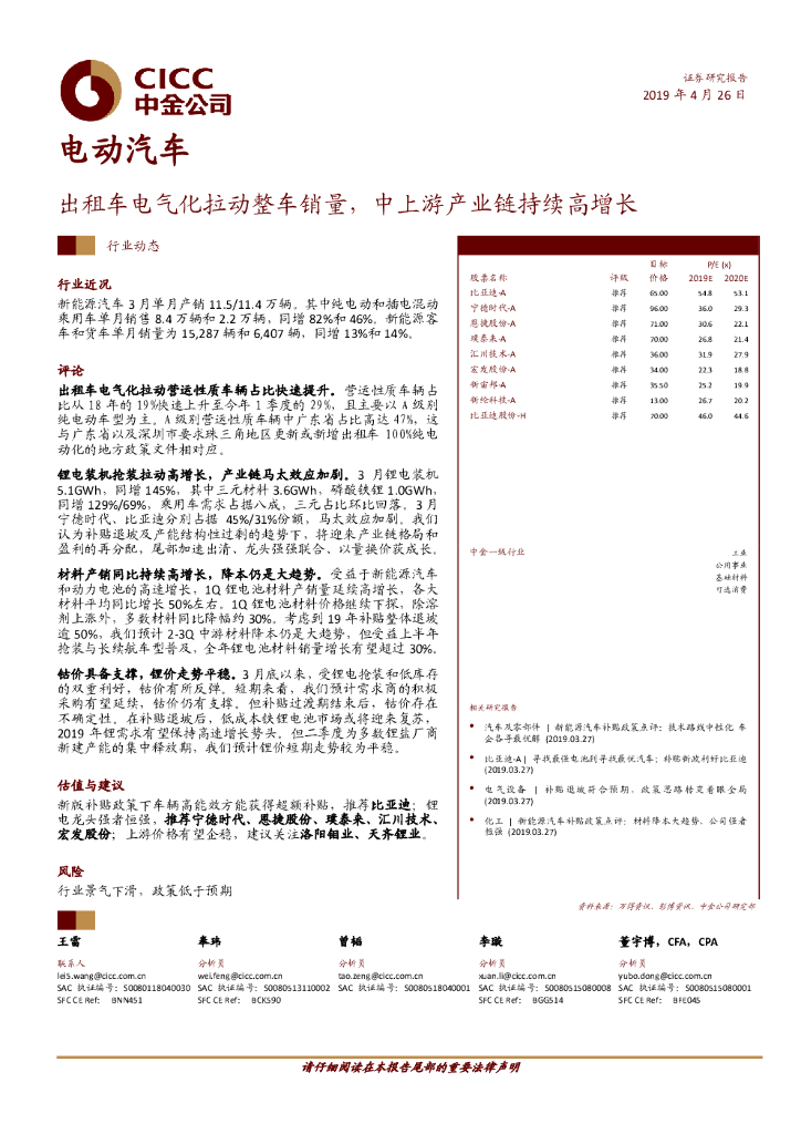 中金公司：出租车电气化拉动整车销量，中上游产业链持续高增长