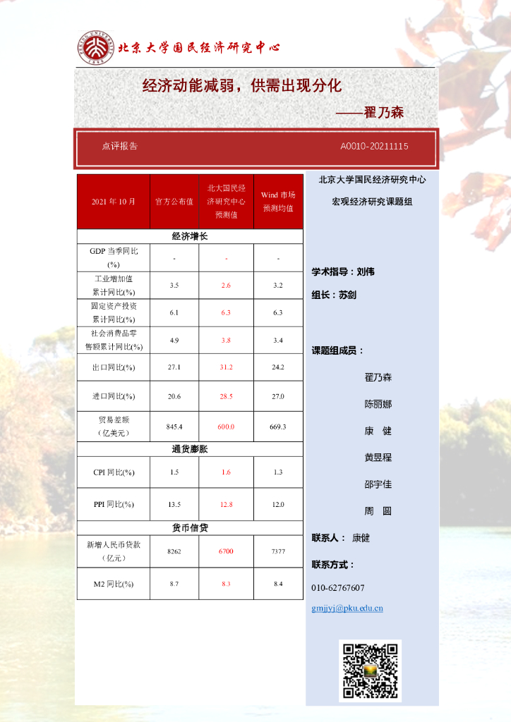 北大国民经济研究中心：经济动能减弱，供需出现分化