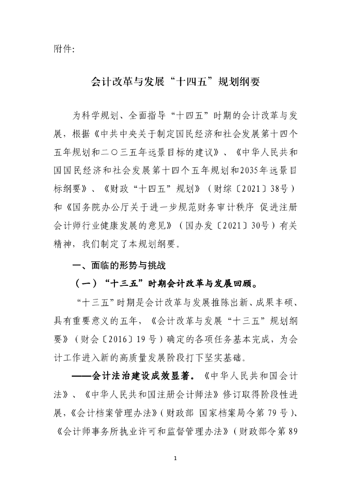 财政部：会计改革与发展“十四五”规划纲要