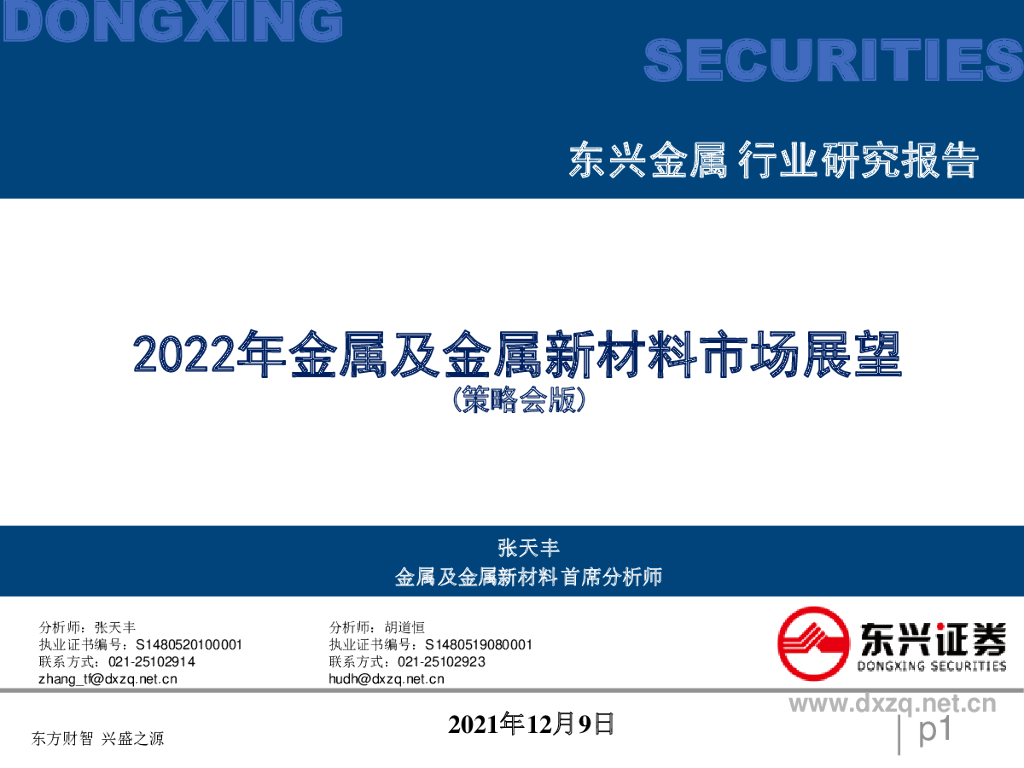 东兴证券：2022年金属及金属新材料市场展望（策略会版）