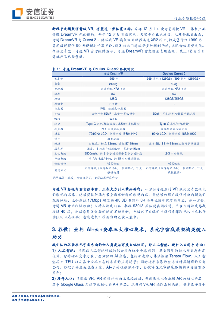 安信证券：科技巨头布局元宇宙系列报告10：百度&谷歌，元宇宙人工智能版图的中美巨头_第10页