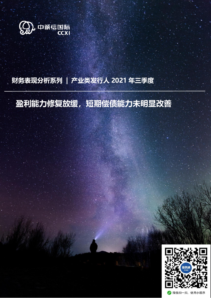 中诚信国际：2021年三季度产业类发行人财务表现分析：盈利能力修复放缓，短期偿债能力未明显改善