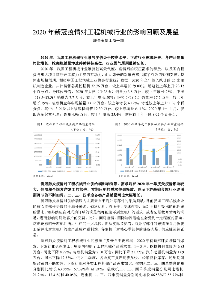 联合智评：2020年新冠肺炎疫情对工程机械行业的影响回顾及展望