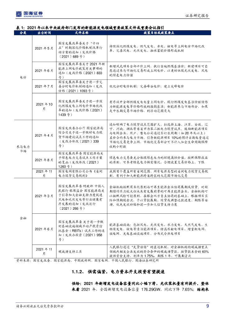 国海证券：新型电力系统专题一：绿电：风光正好，把握碳中和下的时代机遇_第9页