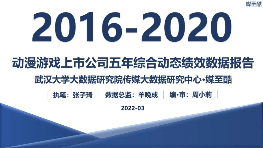 媒至酷：2016-2020动漫游戏上市公司五年综合动态绩效数据报告