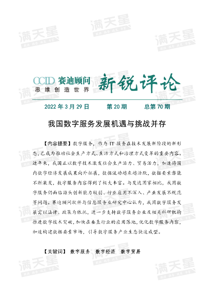 赛迪智库：我国数字服务发展机遇与挑战并存