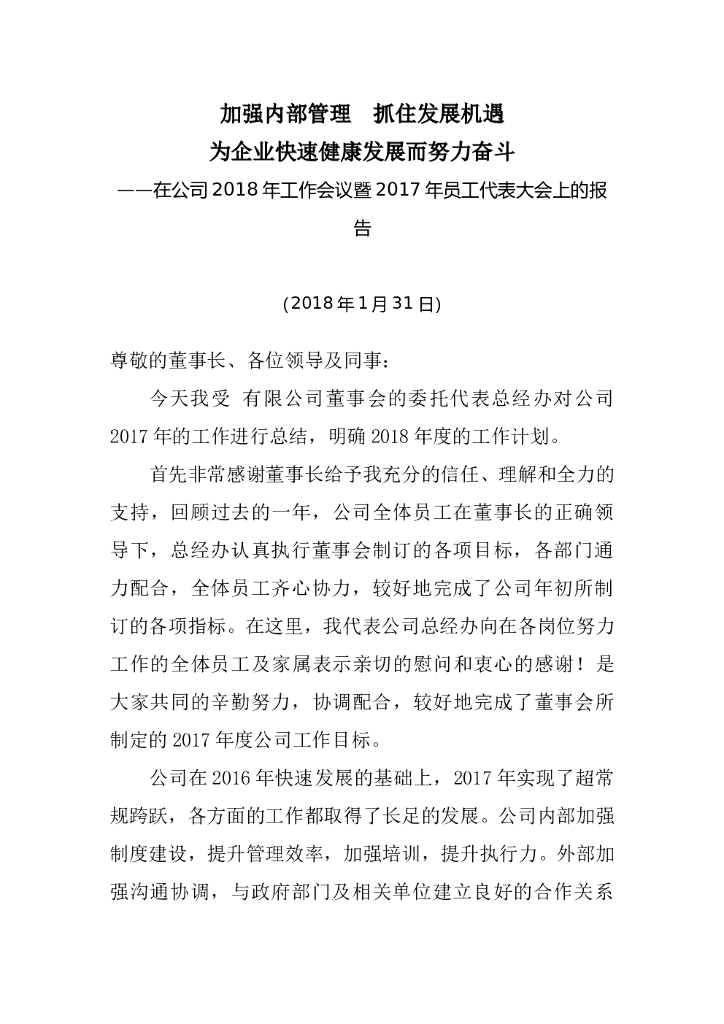 2017年年度公司工作总结(经典版)