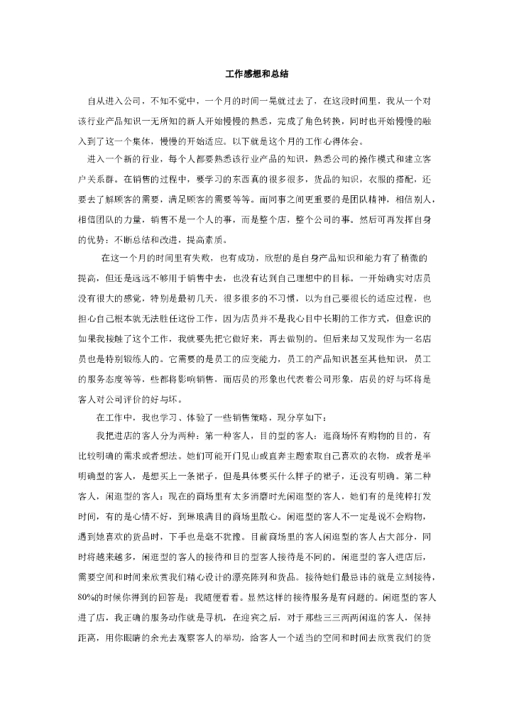 服装销售工作总结2