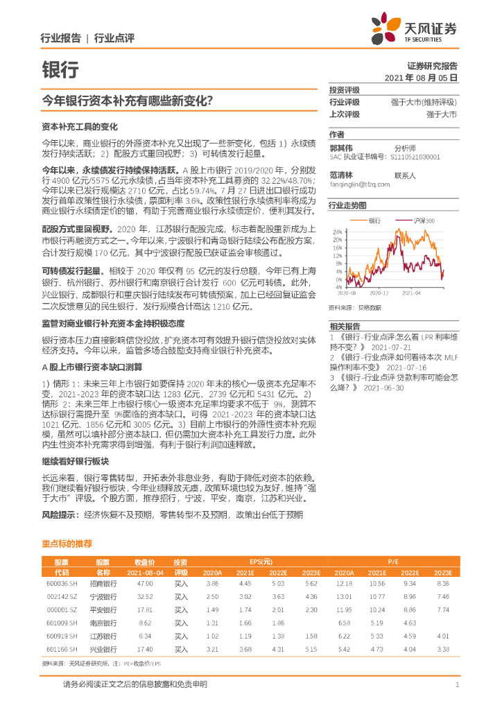 天风证券：银行：今年银行资本补充有哪些新变化？