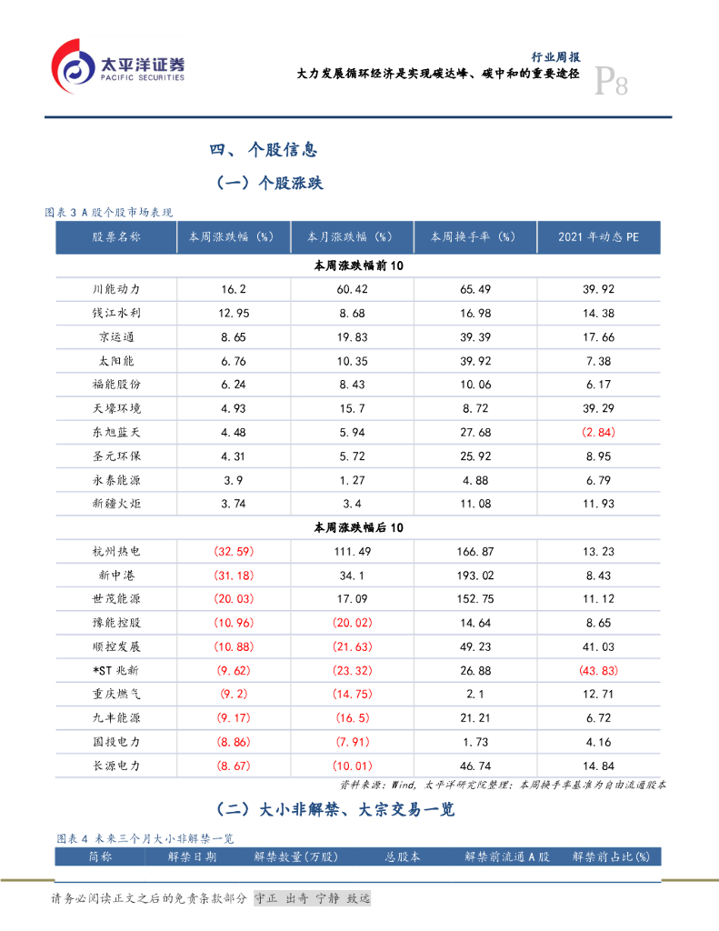 太平洋证券：公用事业行业周报：大力发展循环经济是实现碳达峰、碳中和的重要途径_第8页