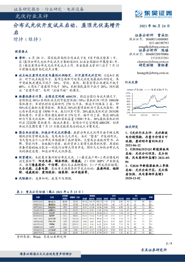 东吴证券:<em>光伏</em>行业点评:分布式<em>光伏</em>开发试点启动,屋顶<em>光伏</em>高增开启 海报