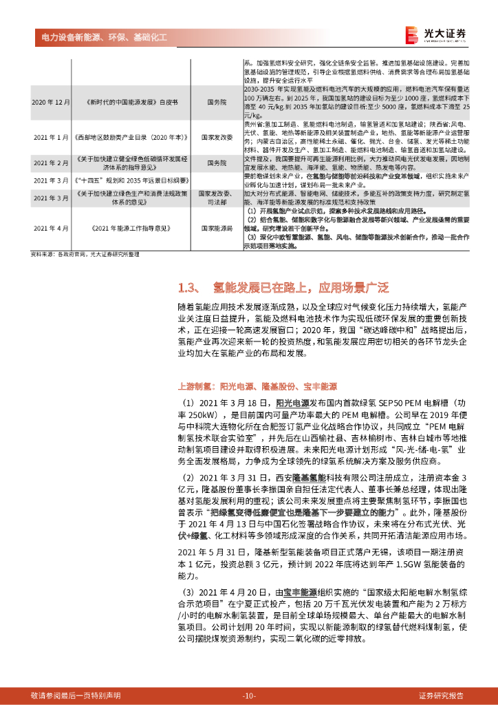 光大证券：碳中和深度报告（八）：氢能：清洁二次能源的降本策略_第10页