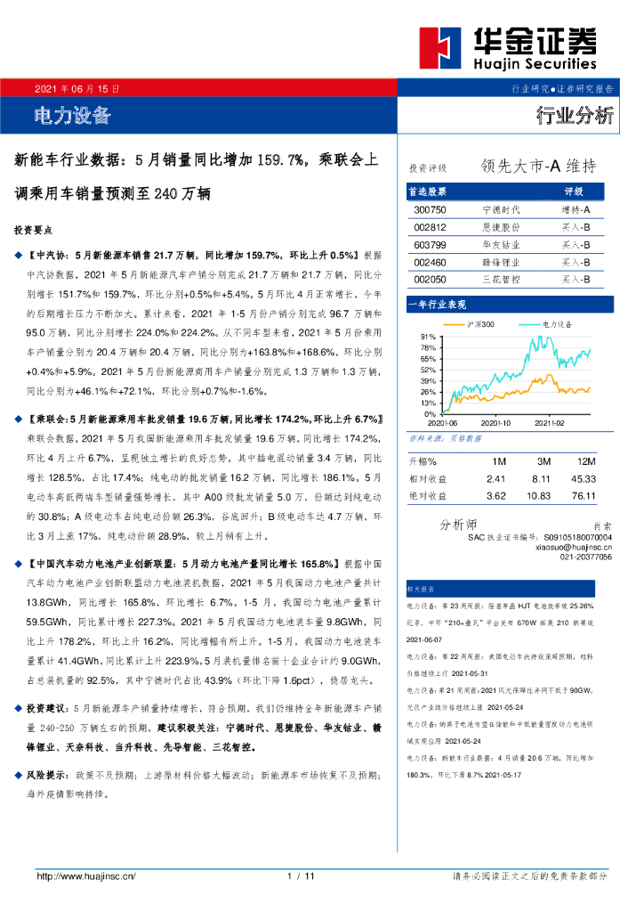华金证券：<em>新能车</em>行业数据：5月销量同比增加159.7%，乘联会上调乘用车销量预测至240万辆