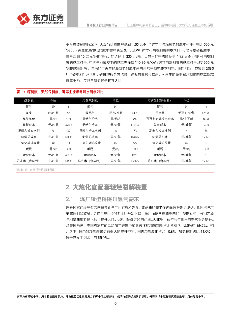 东方证券：化工碳中和系列报告三：碳中和背景下大炼化和煤化工如何发展-氢从哪里来_第6页