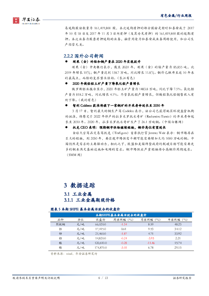 华安证券：有色金属行业周报：碳中和推动能源结构优化，利好电解铝行业_第6页