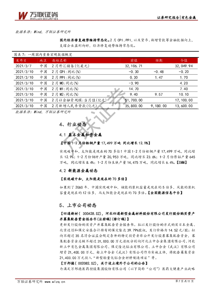 万联证券：有色行业周观点报告：碳中和政策加持，钢铁和电解铝远近可观_第7页