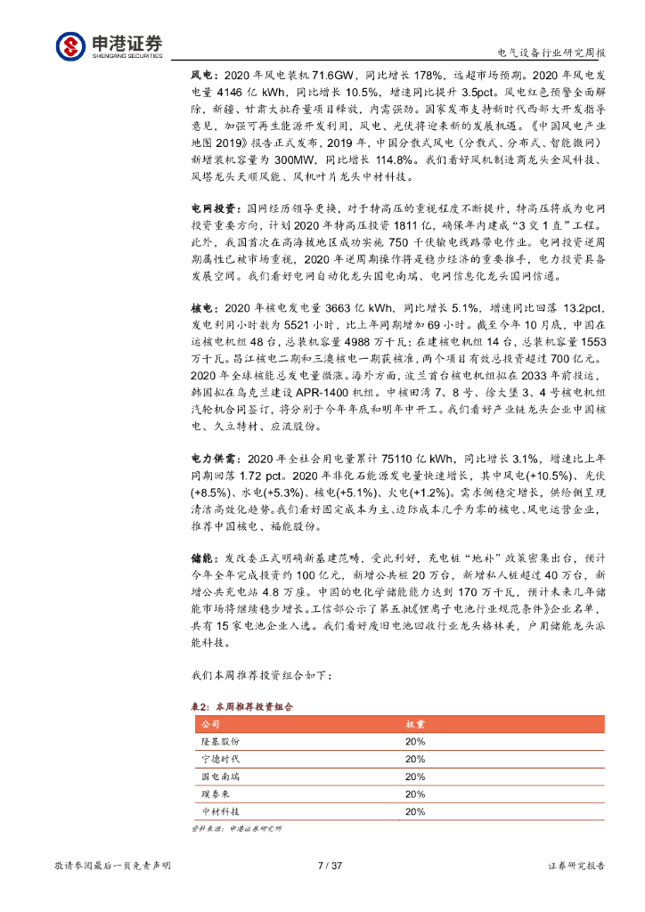 申港证券：电气设备行业周报：“碳中和”领衔两会政府报告能源要点_第7页