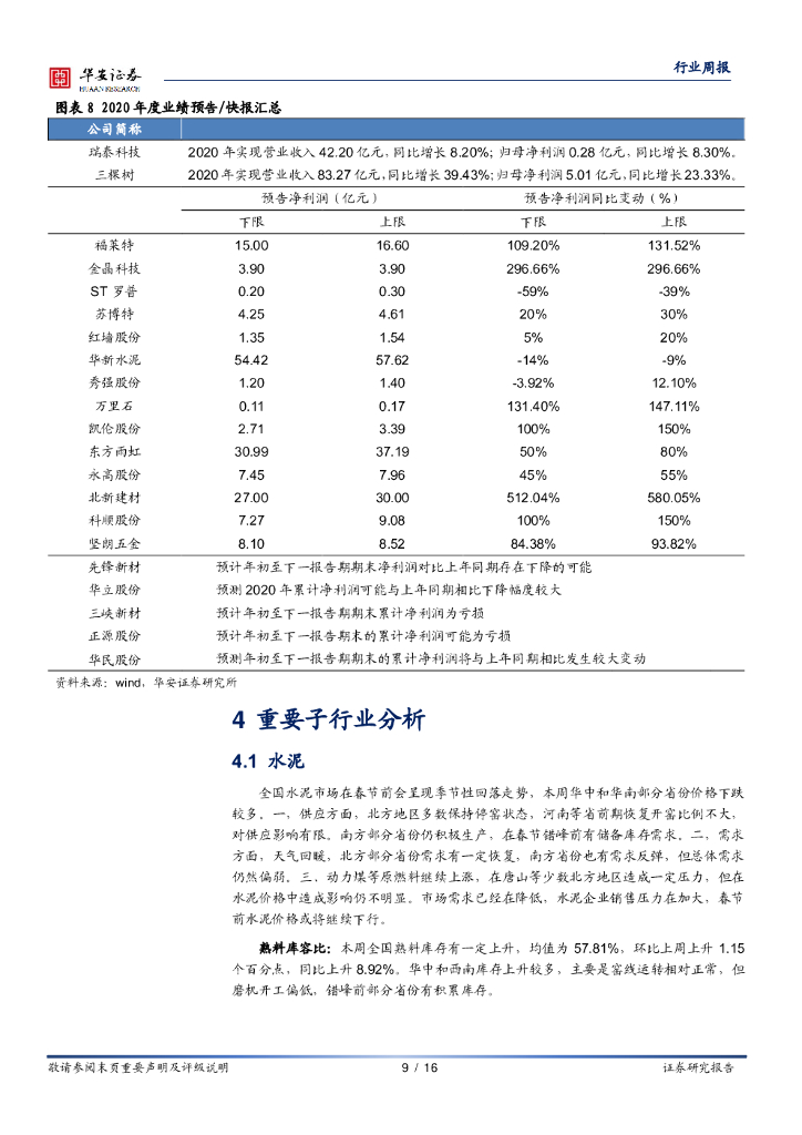 华安证券：建材行业周报：碳达峰、碳中和加速重点行业供需改善_第9页