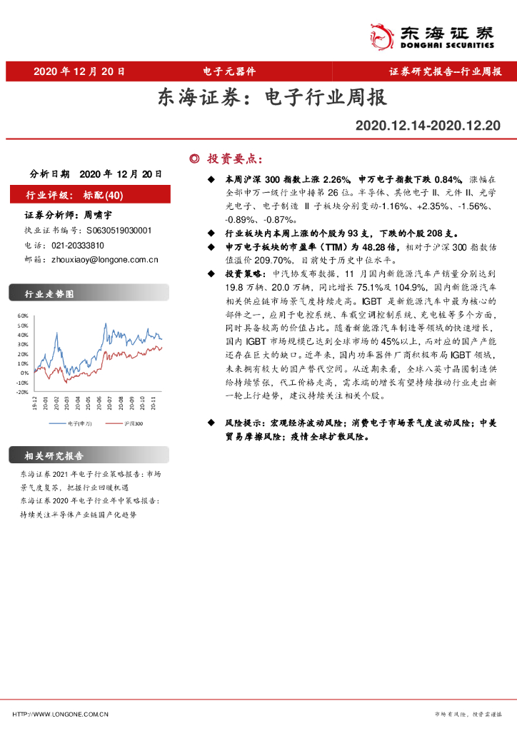 东海证券：电子行业周报
