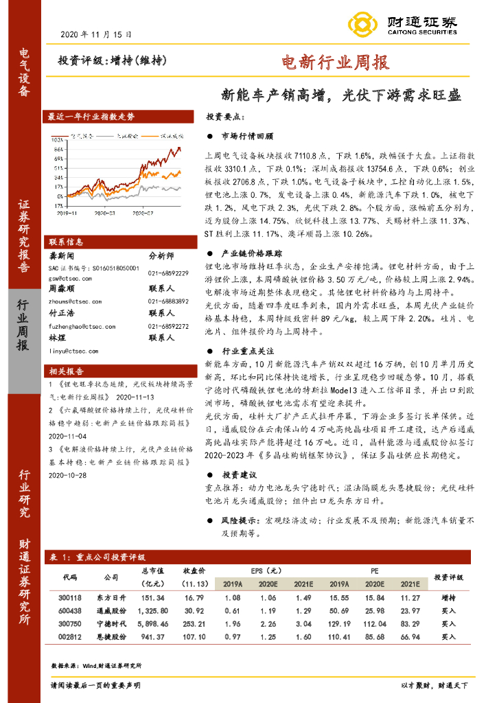 财通证券：电新行业周报：<em>新能车</em>产销高增，光伏下游需求旺盛