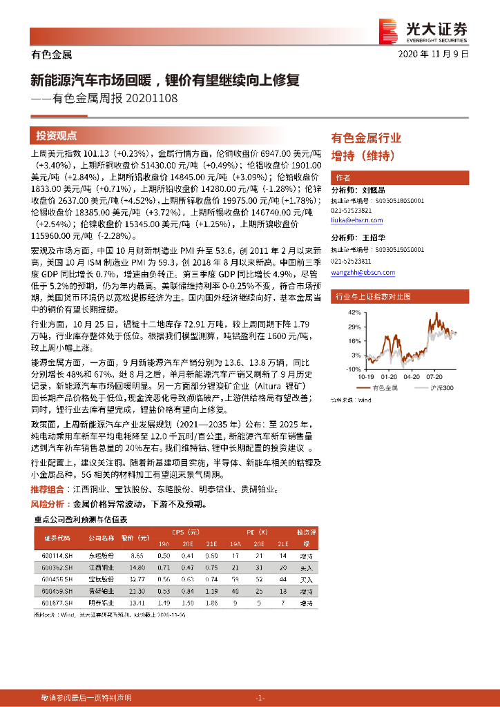 光大证券：有色金属周报：新能源汽车市场回暖，锂价有望继续向上修复