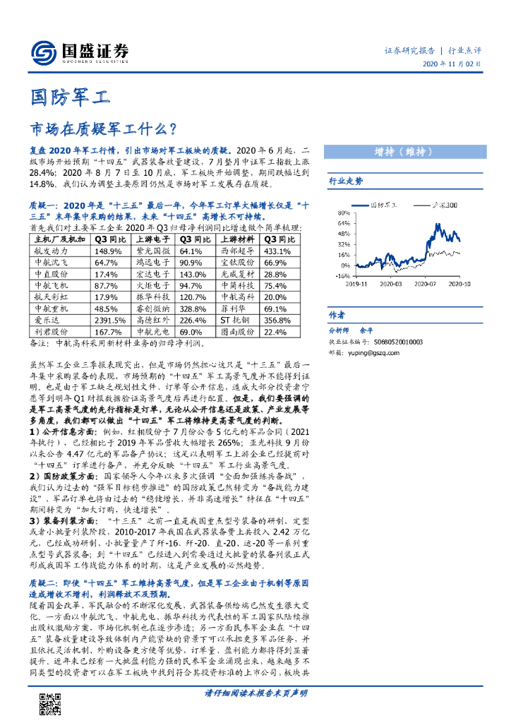 国盛证券：国防军工：市场在质疑军工什么？