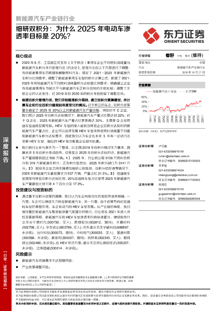 东方证券：<em>新能源汽车</em>产业链行业深度报告：细研双积分：为什么2025年电动车渗透率目标是20%？ 海报