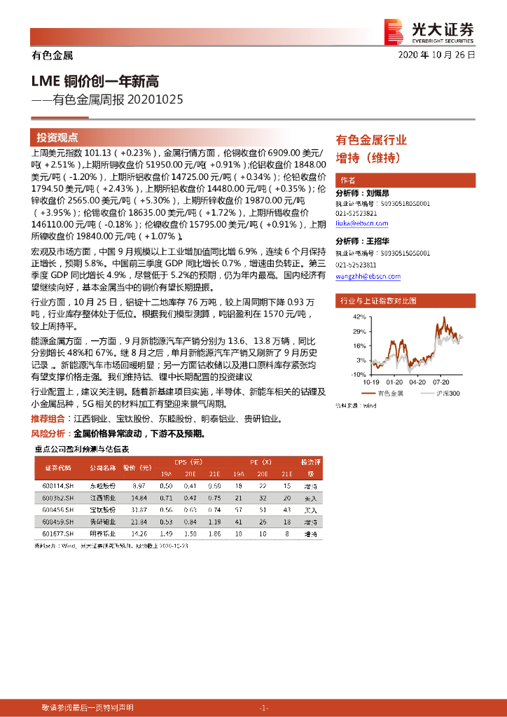 光大证券：有色金属周报：LME铜价创一年新高