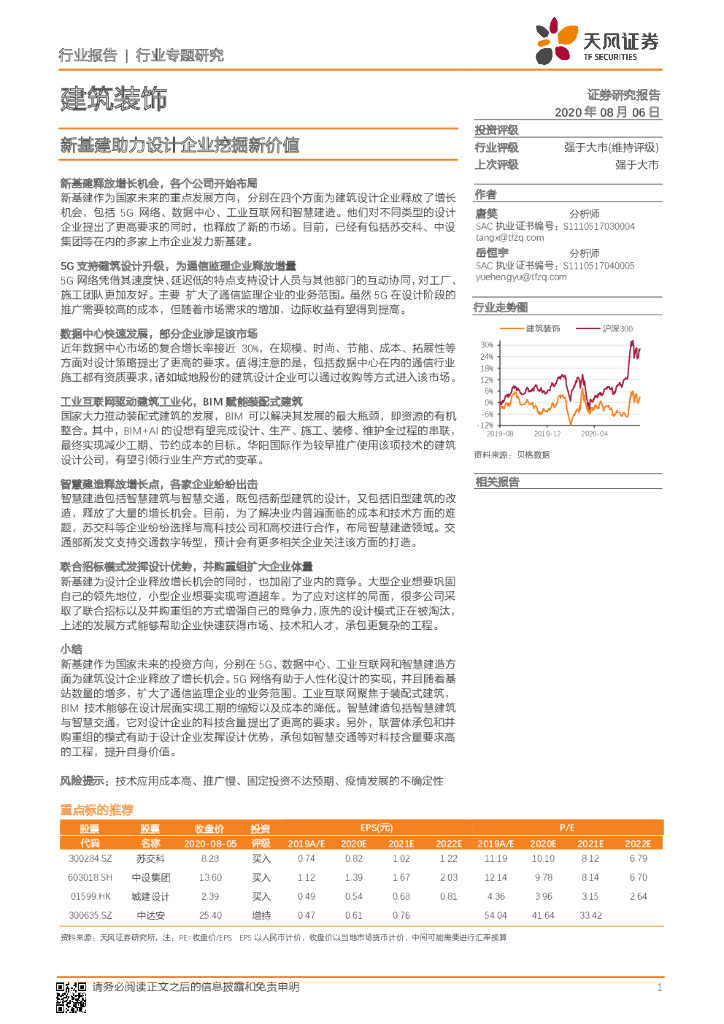 天风证券：建筑装饰行业专题研究：新基建助力设计企业挖掘新价值