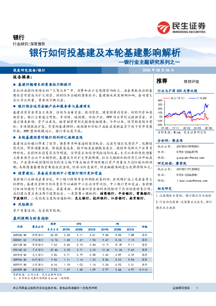 民生证券：银行业主题研究系列之一：银行如何投基建及本轮基建影响解析