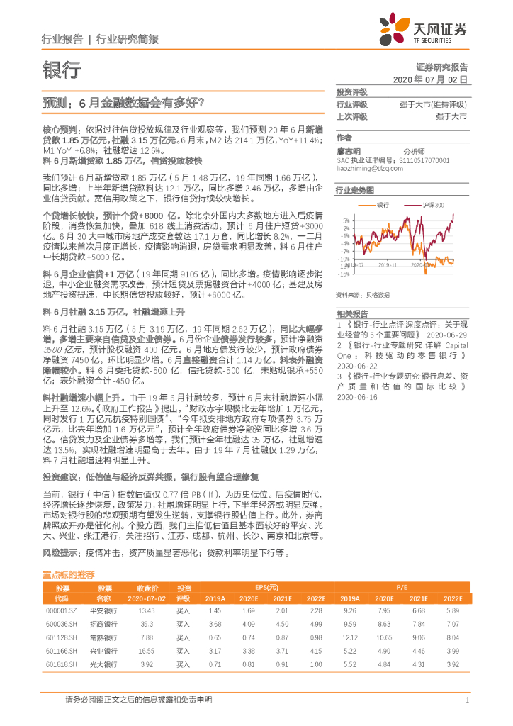 天风证券：银行预测：6月金融数据会有多好？
