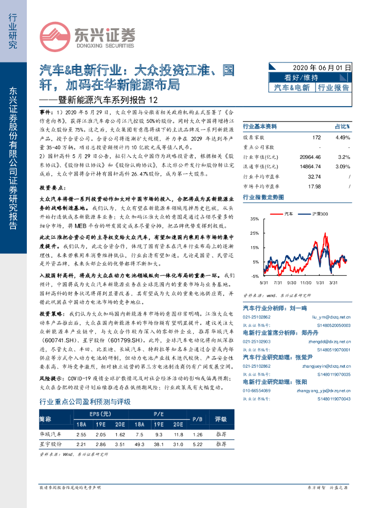 东兴证券：暨新<em>能源</em>汽车系列报告12：汽车&电新行业：大众投资江淮、国轩，加码在华新<em>能源</em>布局 海报