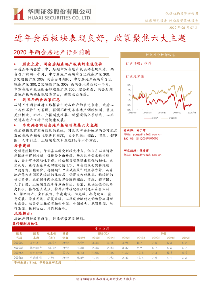 华西证券：2020年两会房地产行业前瞻：近年会后板块表现良好，政策聚焦六大主题